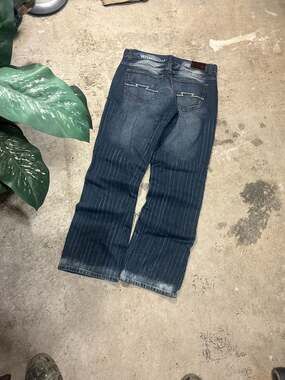 S.Y.N. Vintage Y2K Dark Wash Striped Denim Jeans with Lightning Bolt detail